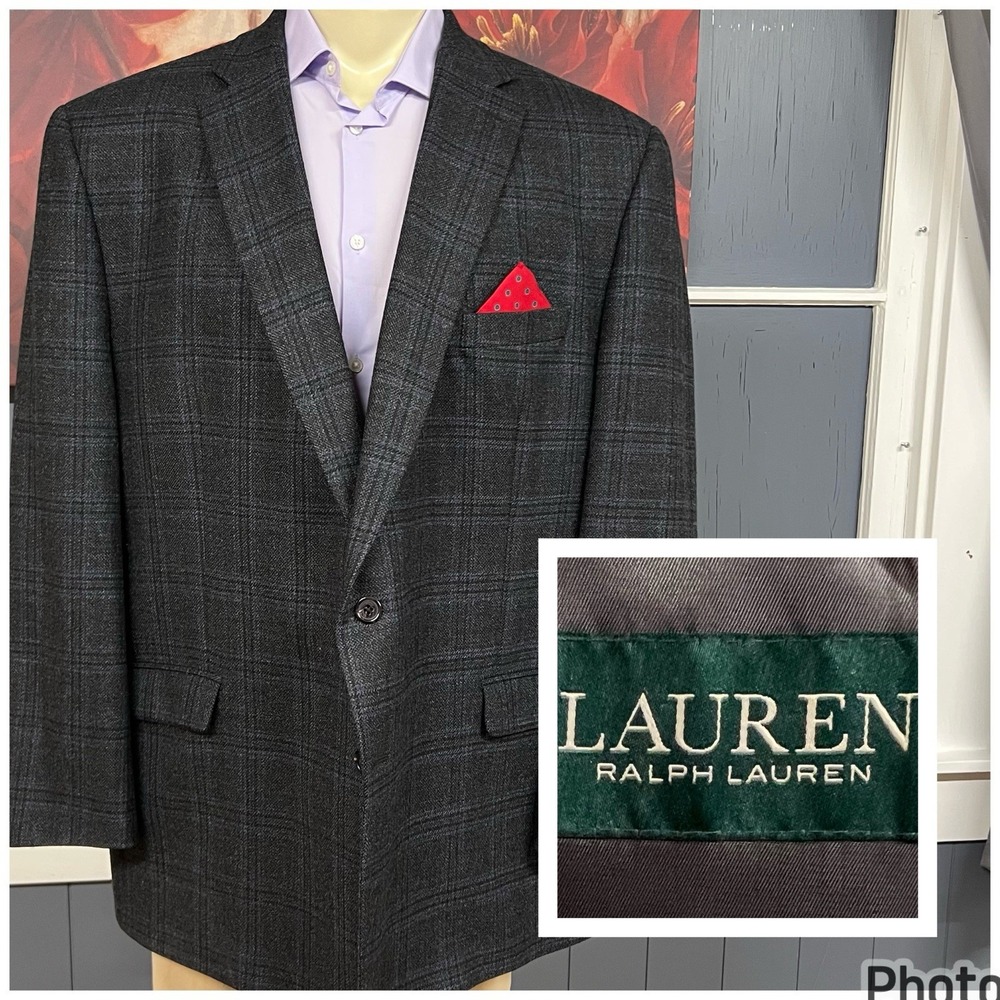 Lauren Ralph Lauren Soft Tweed Blazer Mens 52L Long Wool Stretch Black/Gray/Navy